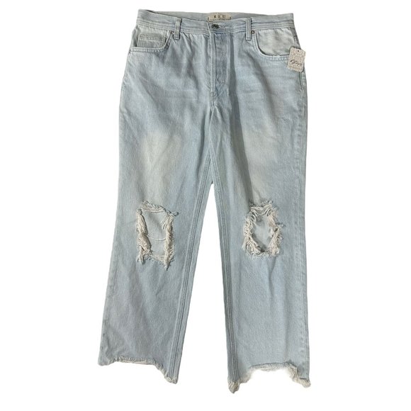 NEW Free People Maggie Distressed Light Wash Denim Straight Leg Crop Ankle Jeans - Picture 5 of 13